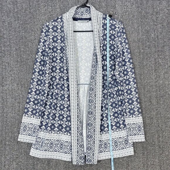 Dalia Cardigan Womens Small Blue & White Open Front Soft Stretchy Boho Tunic Top - Picture 3 of 11